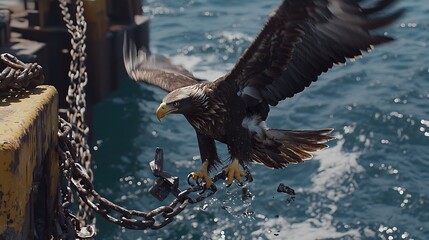 Fototapeta premium Eagle taking flight over water