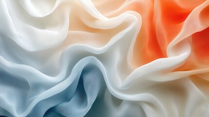 Elegant Flowing Silk Fabric in Soft Tones of Blue, White, and Orange
