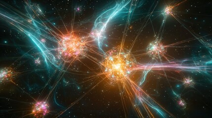 Fototapeta premium Vibrant cosmic nebulae with glowing orange and blue hues in starry space