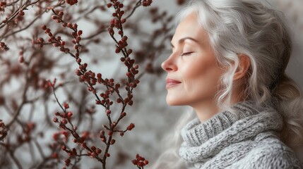 Elderly Woman and DNA on Light Background, Concept of Youth Therapy and Anti-Aging Science