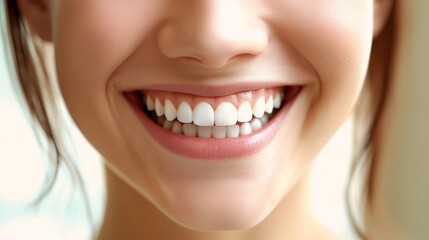 Obraz premium A woman with a big smile on her face, showing off her teeth. Concept of happiness and confidence