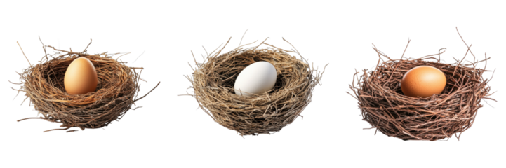 Bird nest with egg isolated on transparent background. PNG ,Set of