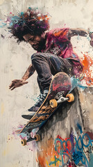 Obraz premium A male skateboarding on a concrete surface 