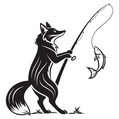 Fishing Fox black silhouette icon vector