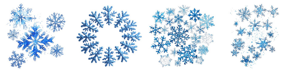 Blue snowflake isolated on transparent background. PNG ,Set of