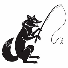 Fishing Fox black silhouette icon vector