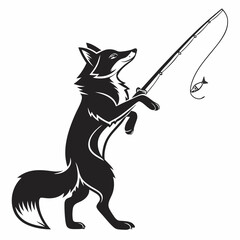 Fishing Fox black silhouette icon vector