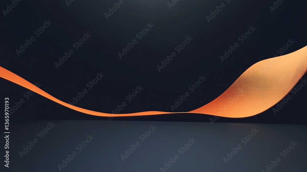 Aufkleber Orange ribbon gently waving on dark background creating abstract design