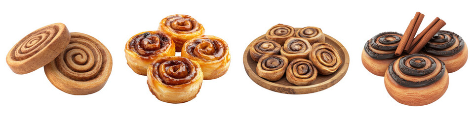 Cinnamon roll isolated on transparent background. PNG ,Set of