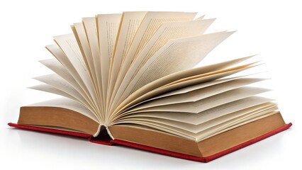 Dynamic Close-Up of an Open Book with Red Cover, Showcasing Fanned Pages in Motion and Intricate Text Details for a Captivating Literature-Inspired Visual Aesthetic