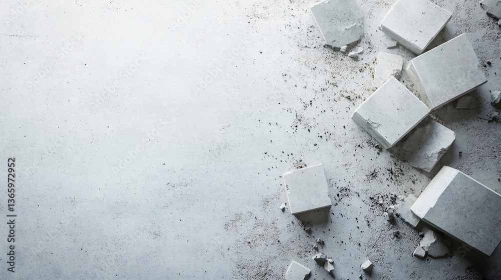Aufkleber broken concrete blocks scattered across a textured surface with copy space