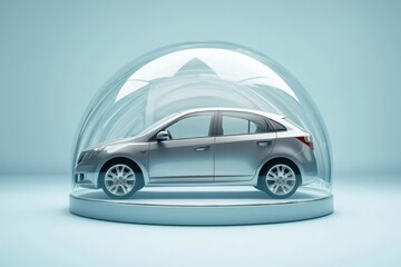 Visual representation of a car's insurance security under a dome.