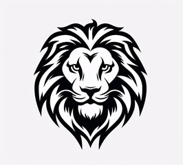 Fototapeta premium Lion image on a white flat background. Tattoo style black and white. Simple african tattoo style.