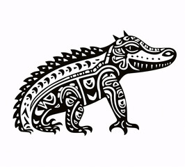 Obraz premium Crocodile logo design illustration. Black and white traditional tattoo arts.