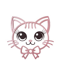 Cute Kawaii Cat Face - Adorable Kitty Bow vector custom t-shirt  Design