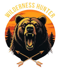 Wilderness Hunter - Bear Logo Adventure vector t-shirt  Design for hunting lover 