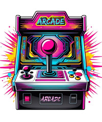 Retro Arcade Machine Neon Illustration - Vibrant Gaming Art for T-Shirt Design and POD site design.