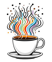 Colorful Coffee Cup Art - Vibrant Steam vector custom t-shirt Design