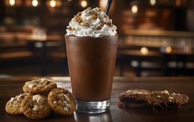 Chocolate milkshake with cookies dessert drink