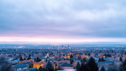 Obraz premium Cityscape at dawn, tranquil view of residential areas