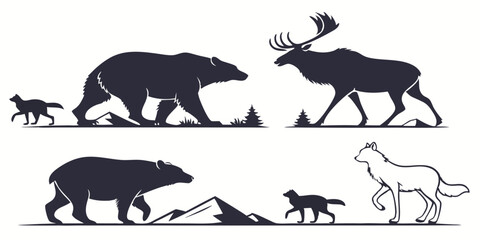 big mammals of the northern lands silhouettes