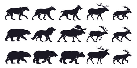 big mammals of the northern lands silhouettes