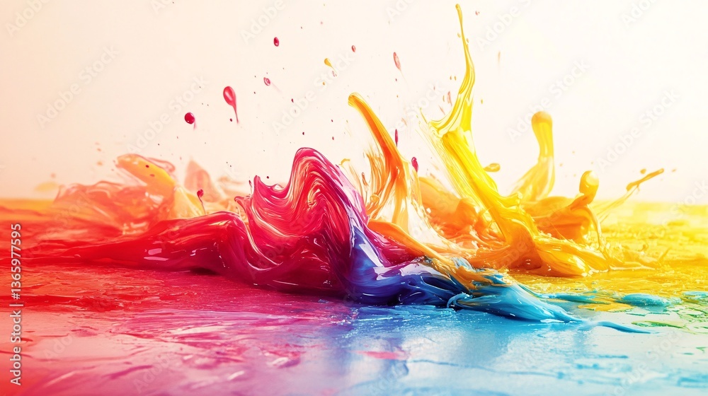 Poster Colorful paint splashing, creating dynamic shapes and textures