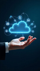 Fototapeta premium Hand Holding Cloud with Digital Service Icons