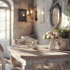 Cozy shabby chic dining room in soft light