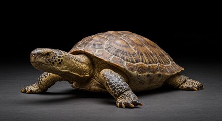 Obraz premium Majestic portrait of tortoise on a dark studio background revealing patterns