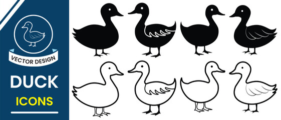 Duck icon vector set design. Silhouette of duck vector symbol. Set of birds icon for design. Vector illustration.