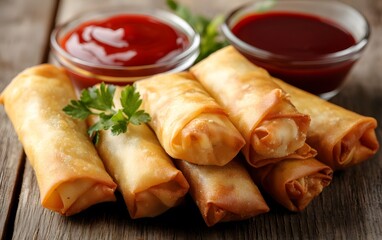 Crispy Golden Egg Rolls with Dipping Sauces