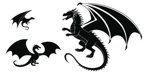 dragon, vector, silhouette, animal, tattoo, illustration, symbol, bird, lion, design, heraldic, art, icon, china, monster, griffin, medieval, emblem, heraldry, black, sign, fantasy, wing, eagle, logo