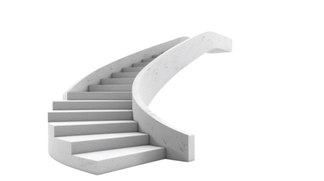 White modern minimalist staircase going up on transparent background