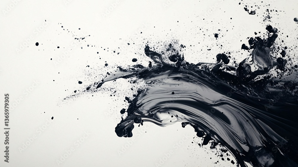 Poster abstract black paint splashing and moving on white background