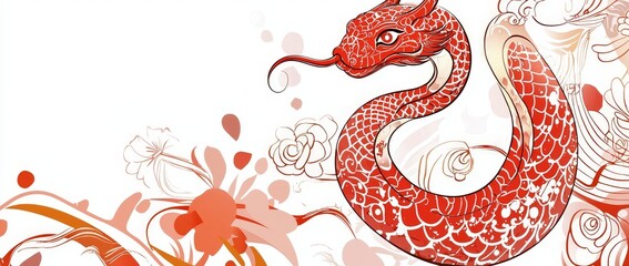 A vibrant red snake symbolizing Chinese New Year festivities.