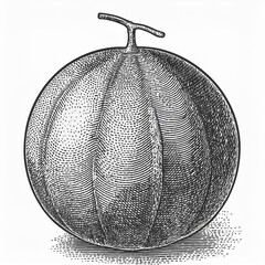 Melon Black and white hand drawn image, Isolated on White Background