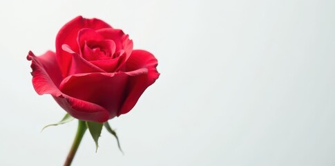 Single perfect rose, vibrant petals, white backdrop, fresh, image, white