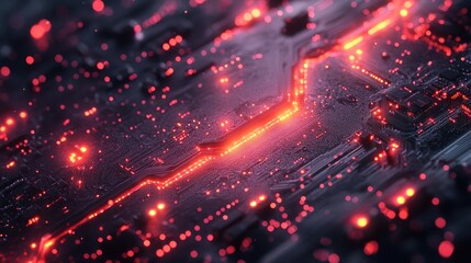 Obraz premium Circuit board glowing with red light