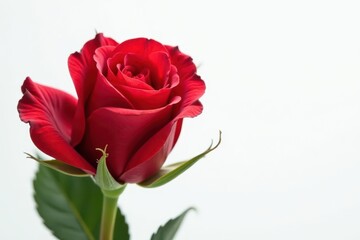 Fototapeta premium Stunning red rose, vividly colored, isolated on a crisp white backdrop , plant, isolated, image