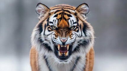 Fototapeta premium Ferocious Tiger Portrait In Winter Landscape