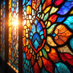 Geometric Stained Glass with Sunlit Color Reflections