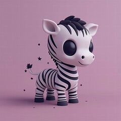 Adorable 3D Render of a Cute Baby Zebra with Stars