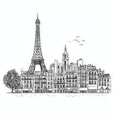 Naklejka premium Creative representation of Paris in a sketch format.