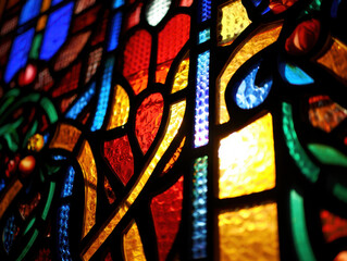 Obraz premium Abstract Light Patterns Dancing Through Ornate Stained Window