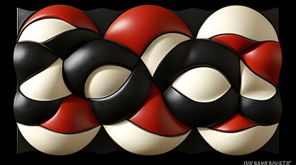 Abstract wall art composition featuring colors of red white and black