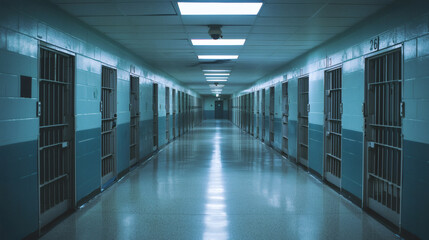 Eerie Prison Hallway with Jail Cells Background