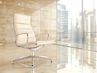 High-rise minimalism close-up of sleek office chair design in modern interior environment