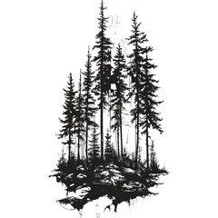 Black Silhouette of Pine Trees in a Forest Landscape