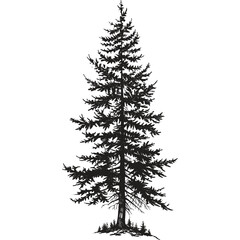 Detailed Black Silhouette of a Pine Tree